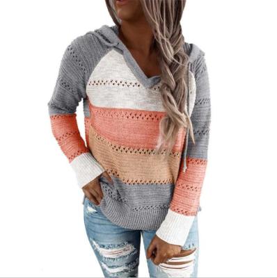 China Anti-wrinkle Women's Casual Cashmere Knitted Long Sleeve Sweater With Cable Knit Hooded for sale