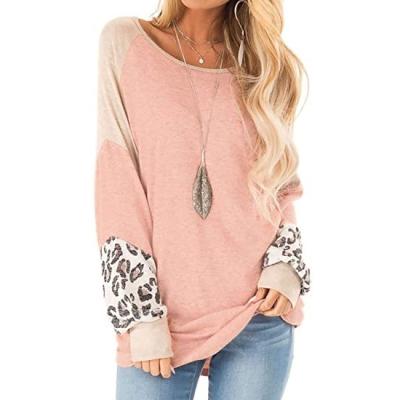 China Anti-wrinkle Women's Casual Round Neck Long Sleeve Tops Low Leopard Print Design for sale