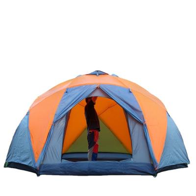 China Diamond Ground Nail Wholesale Oversized Double Layer 3 Door Hexagonal 6 Door Tent Can Live 10 Person Manual Tent Outdoor Camping Shed for sale