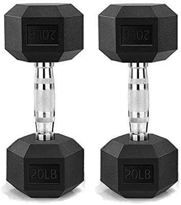 China Durable Rubber Covered Dumbbell For Men Arms Training Body Gym Fitness Equipment 20kg Durable Hex Dumbbells for sale