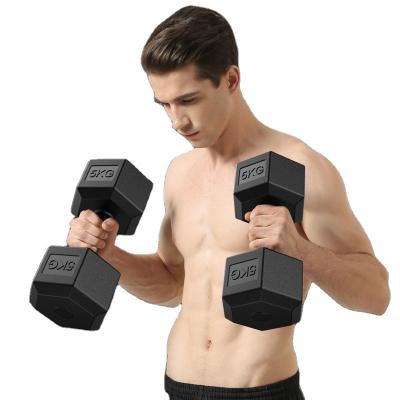 China Durable Coated Rubber Hex Plated Dumbbells Set Kettlebell Gym Equipment Abdomen Exerciser For Men for sale