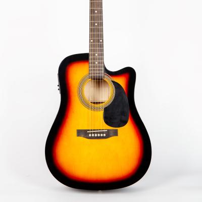 China Basswood OEM Factory All Laminate Dreadnought Cutaway Sunburst Electric Acoustic Guitar for sale