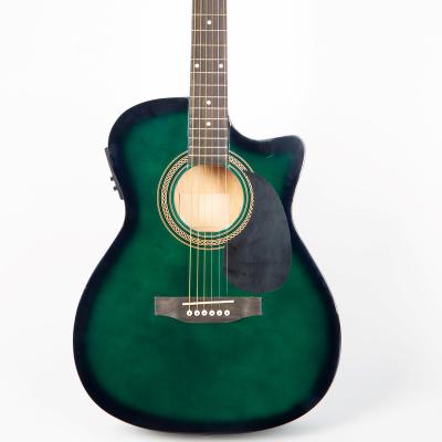 China Basswood OEM Factory All Laminate OM Body Cutaway Green Burst Electric Acoustic Guitar for sale