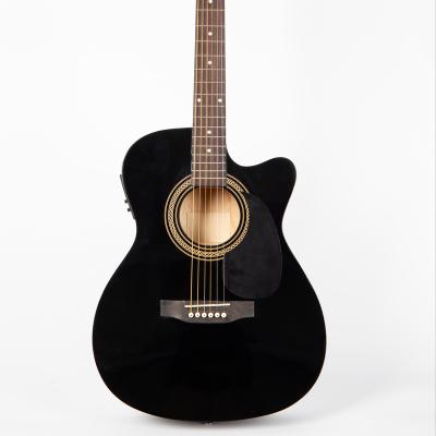 China Basswood OEM Factory All Laminate OM Body Cutaway Black Electric Acoustic Guitar for sale