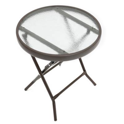 China 2021 Modern Outdoor Garden Cafe Glass Patio Folding Round Steel Picnic Table for sale