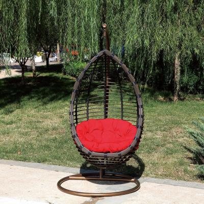 China 2022 EUROPEAN Hot Sale Rattan Round Outdoor Wicker Single Seat Swing Basket With Metal Stand Garden Rattan Hanging Egg Chair for sale