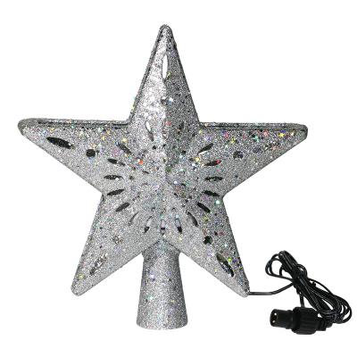 China 2022 ABS LED Treetop Star 3D Snowstorm Pentagram Ornament Projection Light Rotating Pendant Christmas Tree Light Decoration for sale