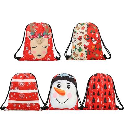 China 2021 POLYESTER Amazon Hot Sale Christmas Decoration Supplies Christmas Decoration New Year Polyester Gift Drawstring Bag for sale