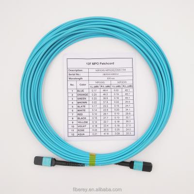 China 12F MPO/MTP Male/Female OM4 Fiber Optic Patch Cord Cable MPO Multimode Fiber Optic Cable 12Fiber MPO OM4 PATCH CORD for sale