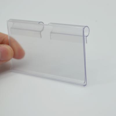 China Eco-friendly clear plastic shelf talker label holder hook hanging for metal sweep hook or wire channel for sale