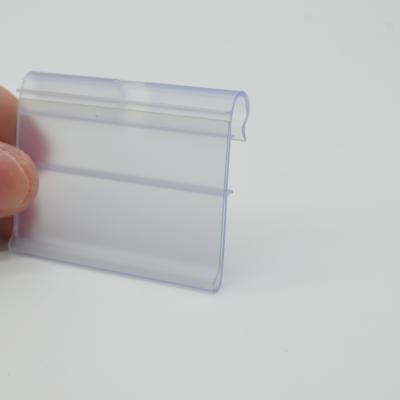 China Clear Supermarket Shelf 52*40mm PVC Clip On Bin Label Holder For Supermarket Shelf for sale