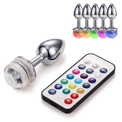 China LED Metal Remote Control Butt Plug Colorful Light Up In The Glow Anal Plug Waterproof Sex Games For Couples Prostate Massager for sale