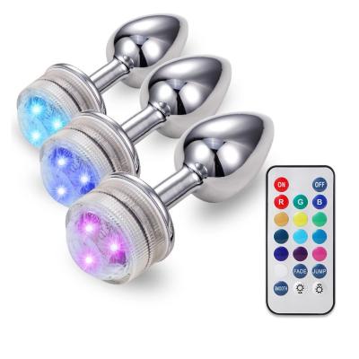 China LED Butt Plug Colorful Light Up In The Glow Metal Anal Plug with Remote Control Waterproof Anal Sex Toys for Women Man for sale