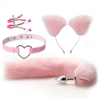 China bdsm bondage set Nipple Clamps Fox Tail Anal Plug Roleplay Ears Headband plug anal tail leather Neck Collar Adult Cosplay for sale