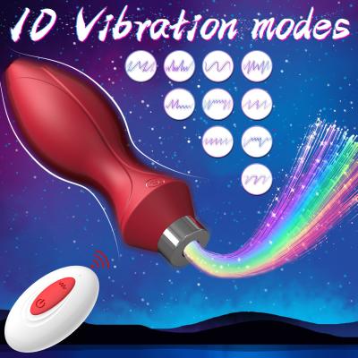 China Hot Selling Remote Control Anal Plug With Flashing Light Tail 10 Vibrating Butt Plug Prostate Massager Sex Anal Vibrator for sale