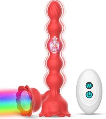 China Remote Control Anal Bead Anal Plug Adult Rose Toy Vibrator Male Prostate Massage Vibrating Butt Plug with Flashing Light up Base for sale