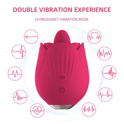 China Hot Seller Soft Silicone Nipple and Clitoral Stimulation Rose Tongue Licking Vibrator for Women for sale