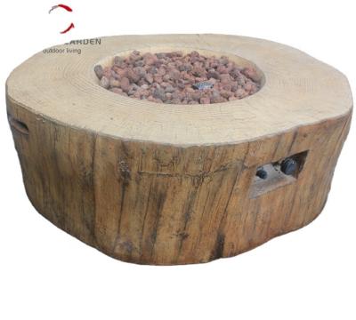 China Stocked Concrete Gas Fire Pit Bowl Using As A Coffee Table With Wood Vein Texture For Outdoor Living for sale