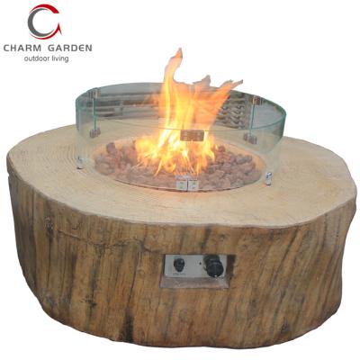 China Round Dome Stocked 40 Inch Concrete Gas Fire Table, Fire Pit, Fireplace Coffee Table With Wood Vein Look For Outdoor Living for sale