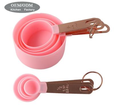 China Sustainable Kitchen PP Rose Gold Colored Stainless Steel-Copper Measuring Cup And Spoons Set for sale