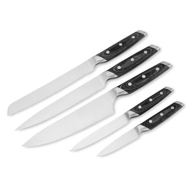 China Good quality stainless steel kitchen knife 5pcs viable knife set 430 s/s bolster pakka wood handle for sale