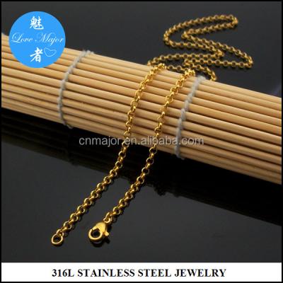 China Stainless Steel Womens 18k Gold Plated 3mm 18 Inch Wide Choker Stainless Steel Necklace Belcher Chain Link MJNL-241 for sale