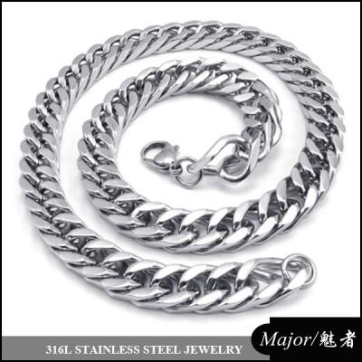 China Stainless Steel Jewelry 12mm Wide Thick Silver Color Cubic Restrictor Chain Necklace For Man for sale