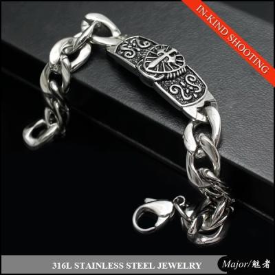 China Stainless Steel Figaro Chain Mount Shield Design Cross Bracelet From Stainless Steel Jewelry for sale