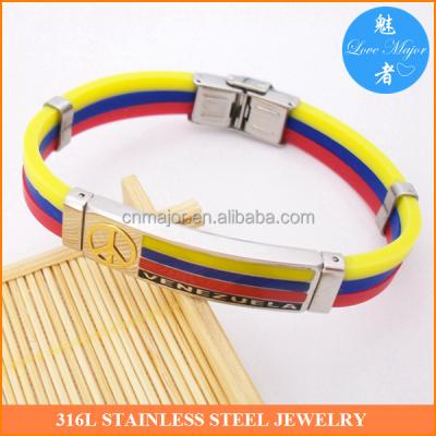 China New Euramerican Style Fashion Silicone Stainless Steel Colombian Peace Band Bracelet Jewelry for sale