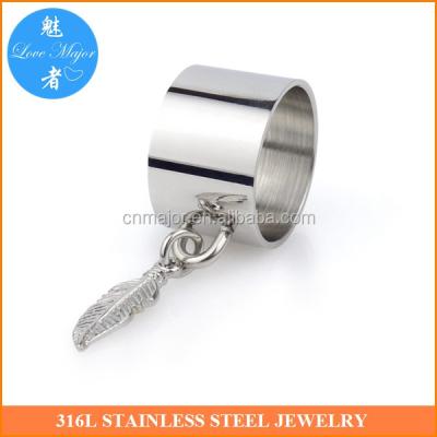 China High Polished Stainless Steel Mens Stainless Steel Thumb Rings W Feather Charms for sale