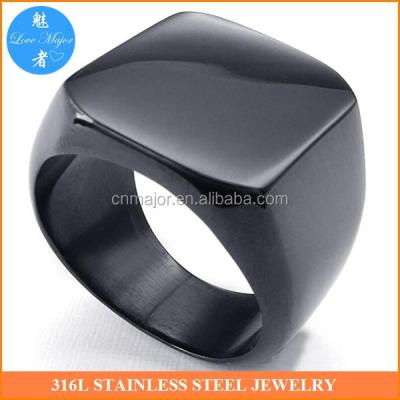 China Black Stainless Steel Top Polished Stainless Steel Band Biker Mens Seal Rings Jewelry for sale