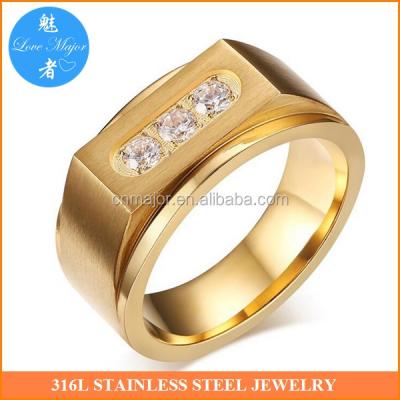 China Mexico Mens 18k Gold Stainless Steel Brushed Stainless Steel Wedding Ring CZ Simulated Diamonds for sale