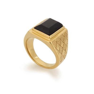 China Seal Gold Plated Crystal Checked Design Fashion Stainless Steel Jewelry Vintage Ring for sale