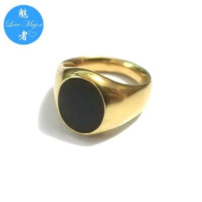 China CLASSIC Classic Gold Plated Seal Design with Black Filled Stainless Steel Ring Fashion Jewelry for sale