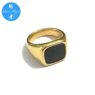 China CLASSIC Classic Gold Plated Place Seal Top Design with Black Filled Stainless Steel Ring Fashion Jewelry for sale