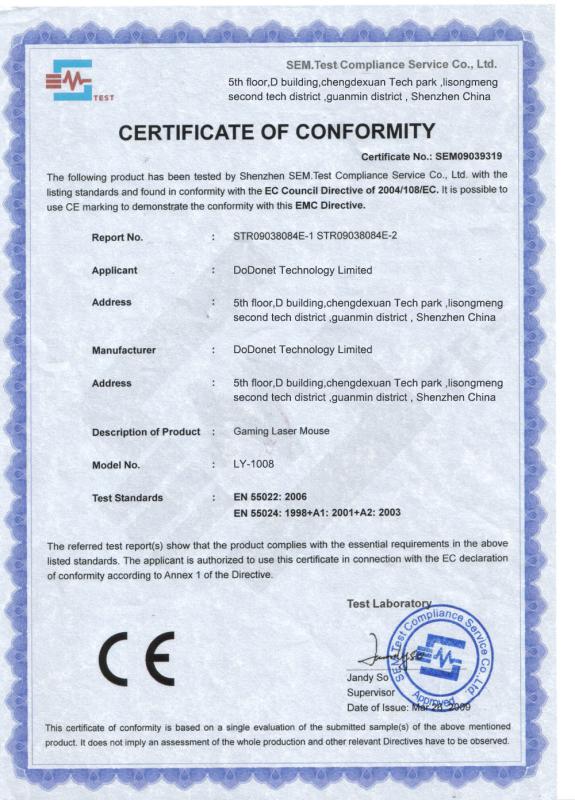 CE - Shenzhen DoDonet Technology Co.,Ltd.