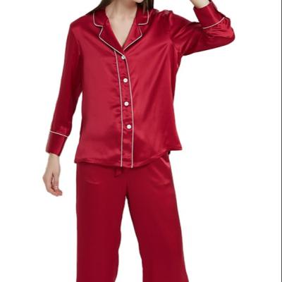 China Thermal solid pure silk pajamas set comfortable women's 100% silk pajamas for sale