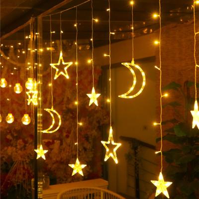 China Morden Electric Twinkle LED Moon Star Light String Window Curtain Garland For Wedding Party Christmas Decoration for sale