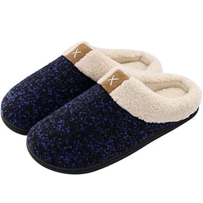 China Breathable Comfortable Memory Sponge Slipper Wool Fleece Striping Plush Fuzzy House Shoe Bedroom Slippers for sale