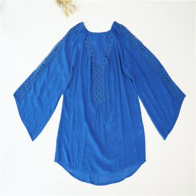 China 100% Polyester Breathable Warm Breathable Crew Neck Autumn Sale Women Blue Shirt for sale