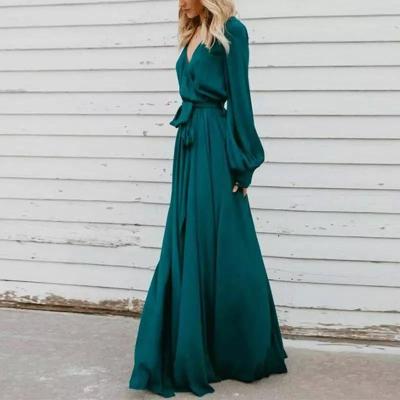 China Europe 2022 viable and newest sale dress elegant dress v neck long sleeve American hot sexy deep dress ladies long dress for sale