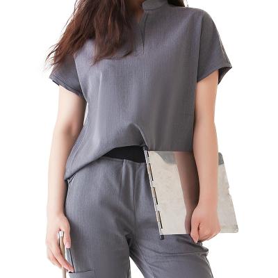 China NEW Modern Hospital Sports Scrub Set For Women Modern V-Neck Scrub Top And Yoga Jogger Scrub Pants for sale