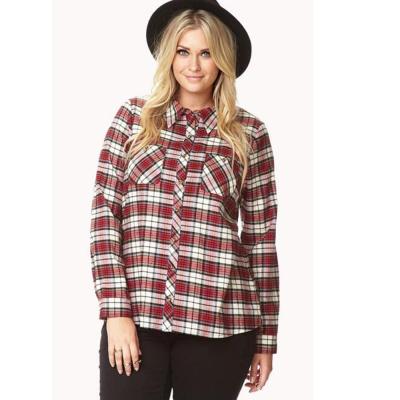 China China factory custom ladies anti-pilling tartan classic plaid shirt with curved hem for sale