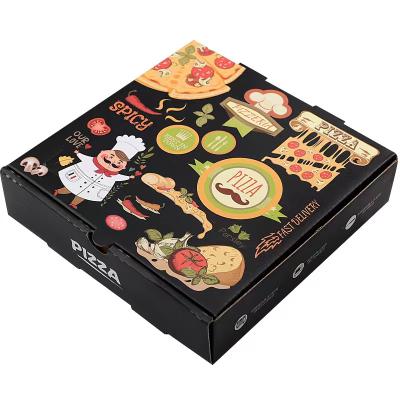 China Recyclable Custom Design Food Box Corrugated Paper Pizza Box Black Pizza Box for sale