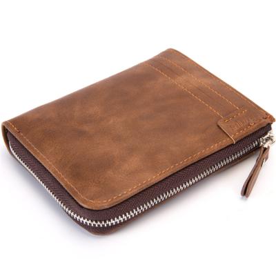 China Custom Made Pattern Modern Tan RFID Soft Rfid Zipper Men Short Slim Wallet Leather Small Size for sale