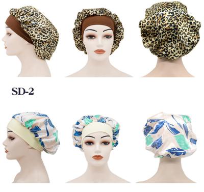 China Floral Prints Breathable Satin Sleep Cap Hair Loss Hats Beanie With Soft Elastic Band Wide Side Sleep Cap for sale