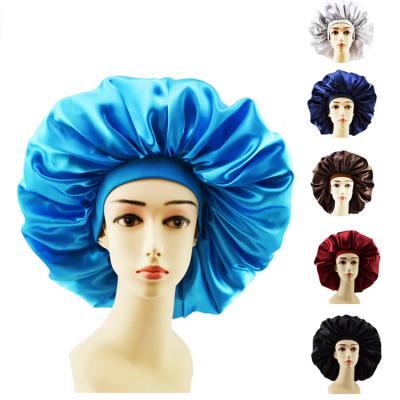 China Extra Large Breathable Solid Color Round Wide Elastic Spring Colorful Autumn Emulation Silk Turban Cap Sleepwear Skullies Beanies Hat for sale