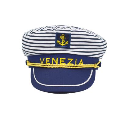 China Wholesale Custom Comfortable Navy Embroidery Hat Stage Blue Striped Sailor Hat for sale