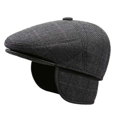 China 2020 new striped style winter lattice French beret hat artificial cotton earmuffs hat wholesale custom hat for sale