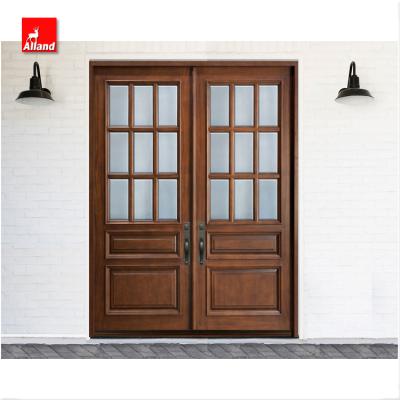 China Modern Exterior Design Solid Wood Mahogany Main Double Entry Door For House Building for sale